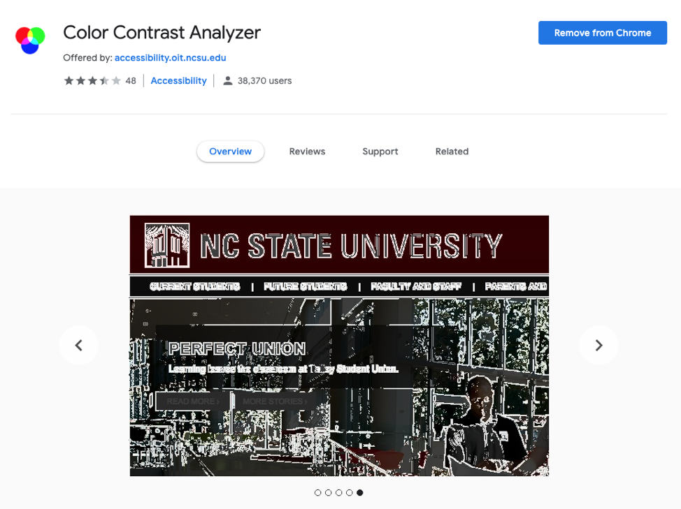 screenshot of Color Contrast Analyzer Chrome plugin