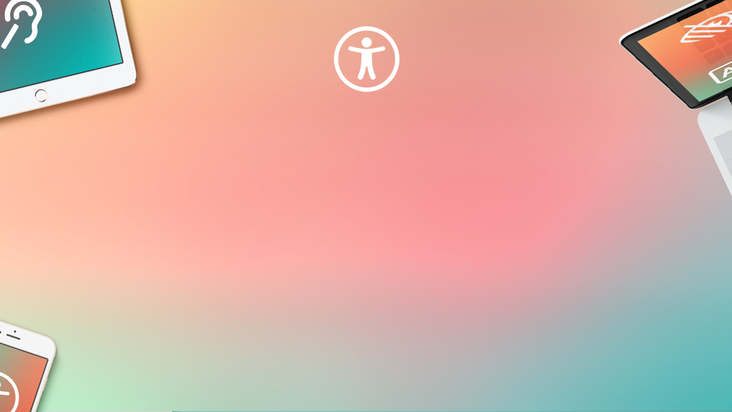 collage of icons related to accessibility over a pink background