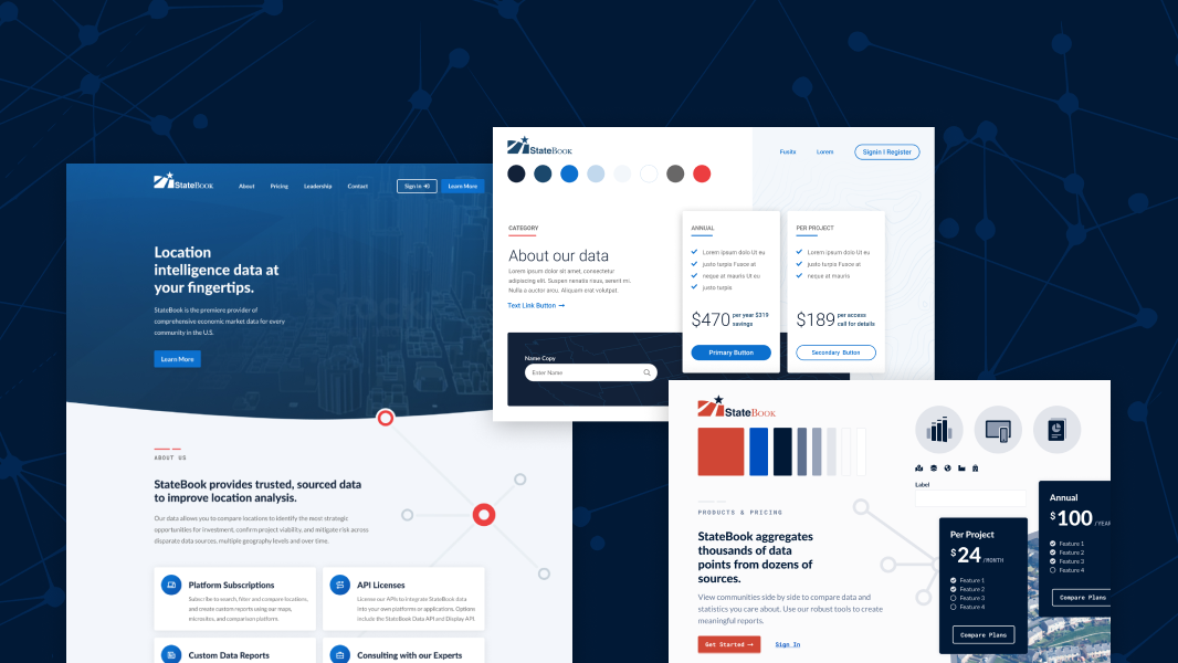 Decorative image of the new Statebook homepage design and two style tiles.