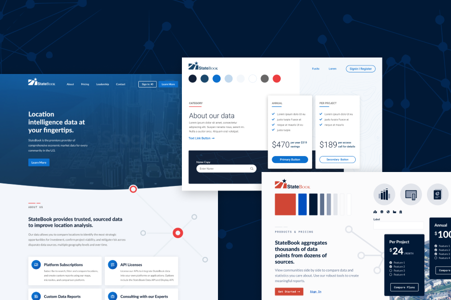 Decorative image of the new Statebook homepage design and two style tiles.