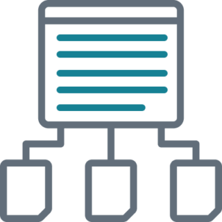 Icon of master content with three sub pieces connected in a diagram.