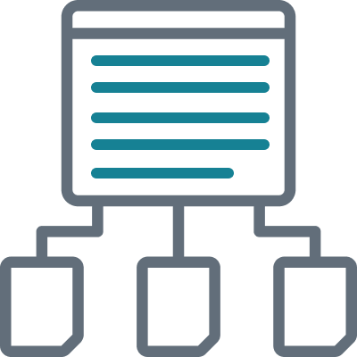 Icon of master content with three sub pieces connected in a diagram.