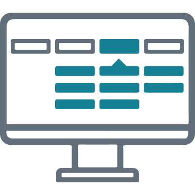 Icon of a large monitor with an architecture diagram on screen.
