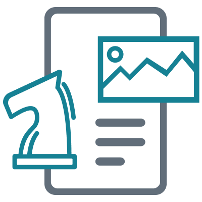 Icon of a chess piece, media, and content on a page.