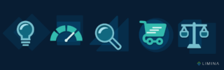 icons for innovation, performance, SEO, market and law