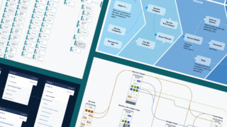 Examples of information architecture deliverables including a detailed site map, an interaction model diagram, a content integration plan for a CMS and a conceptual user flow.