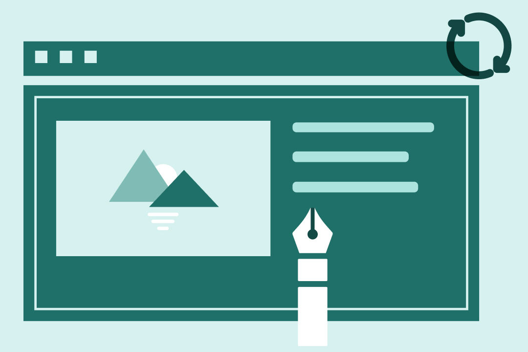 UI illustration with design work being done and a symbol for iteration and review