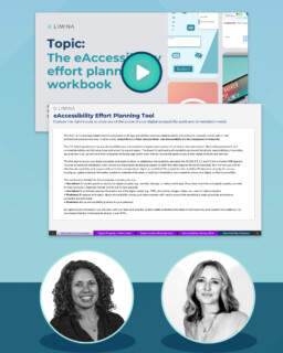 Screenshot of the tool and introduction video for the eAccessibility effort planning tool with photos of two women who are the speakers in the video